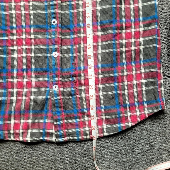 Stussy men's flannel shirt size S button down checked long sleeve fall cotton - Picture 11 of 13